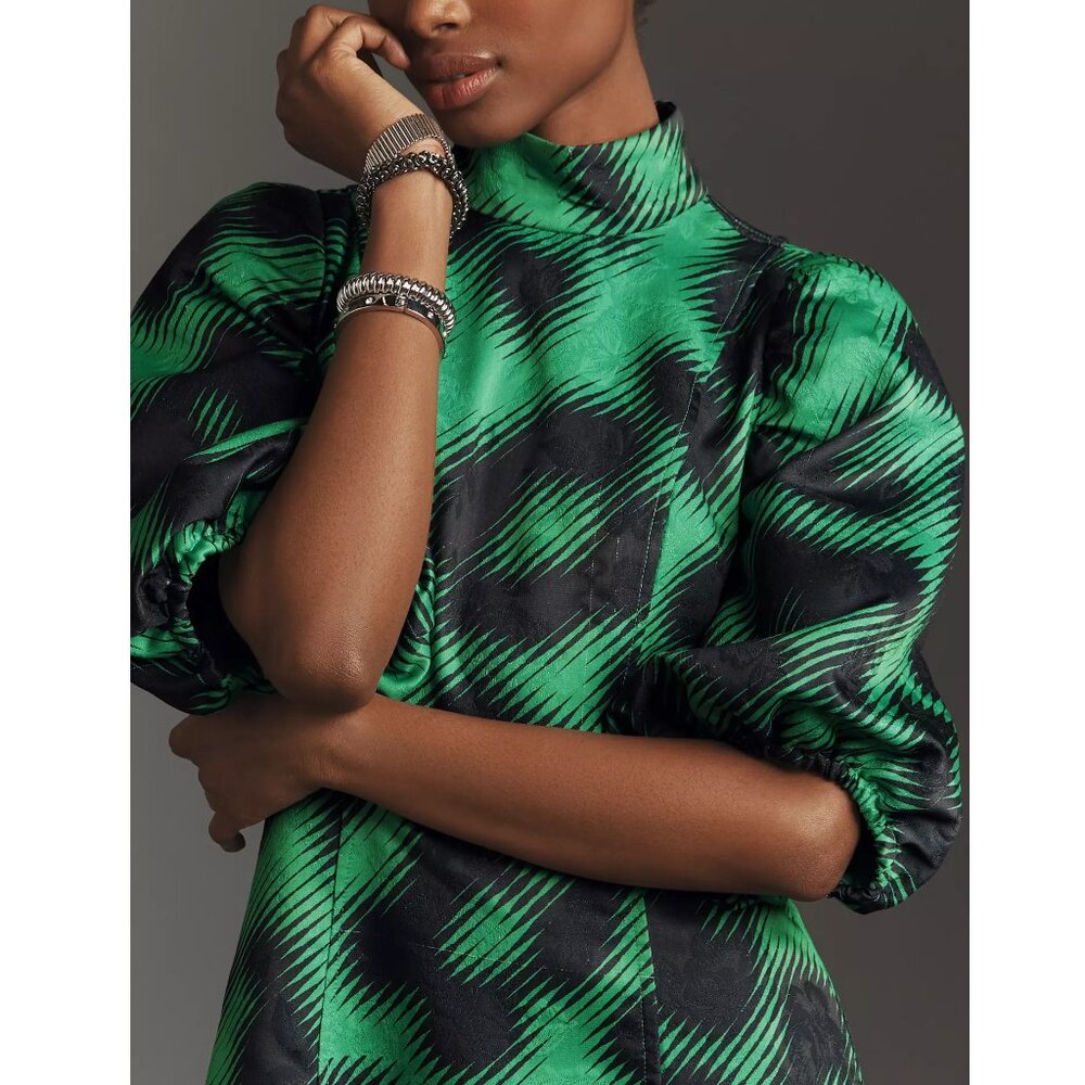 Essentiel Antwerp Elixir Puff-Sleeve Mini Dress Green 6 - Picture 3 of 16